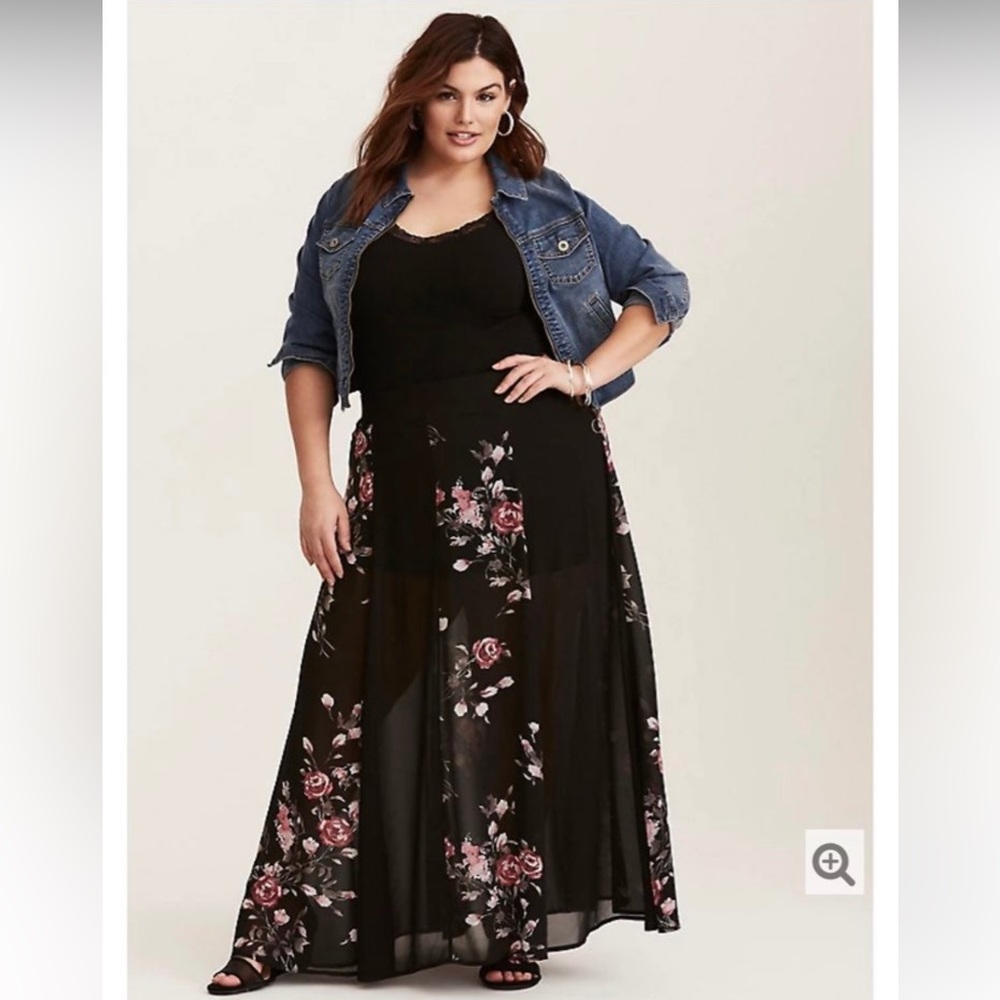 Torrid Black Floral Chiffon Maxi Skirt